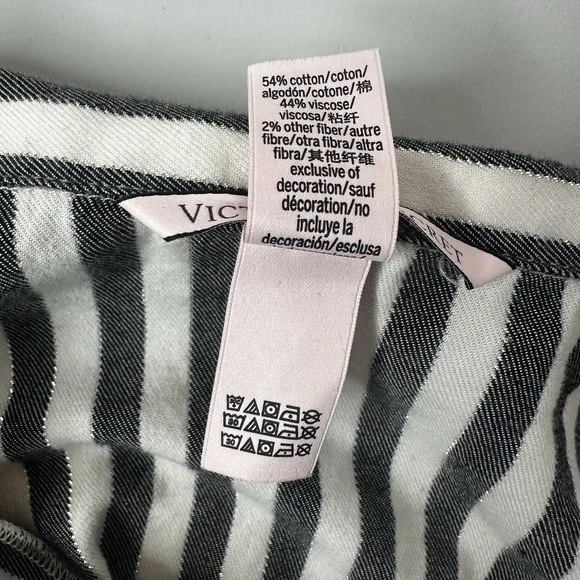 Victorias Secret Pajama Shirt Top Womens Medium White Gray Stripe Soft Button - Picture 8 of 12